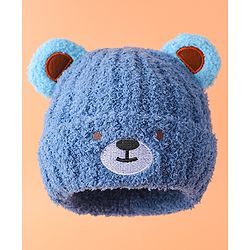 Babyhug Woollen Cap with Ear & Embroidery Blue - Diameter 12.5 cm