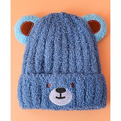 Babyhug Woollen Cap with Ear & Embroidery Blue - Diameter 12.5 cm