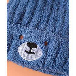 Babyhug Woollen Cap with Ear & Embroidery Blue - Diameter 12.5 cm