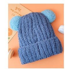 Babyhug Woollen Cap with Ear & Embroidery Blue - Diameter 12.5 cm