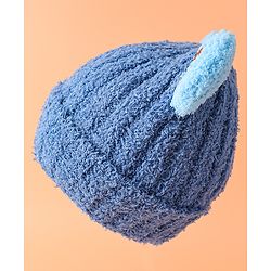 Babyhug Woollen Cap with Ear & Embroidery Blue - Diameter 12.5 cm