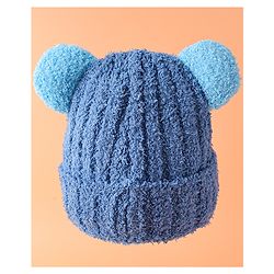 Babyhug Woollen Cap with Ear & Embroidery Blue - Diameter 12.5 cm
