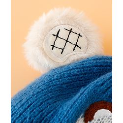Babyhug Woollen Cap with Bear Embroidery Navy Blue - Diameter 14 cm