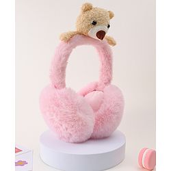 Babyhug Ear Muffs with Bear Applique - Pink