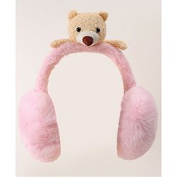 Babyhug Ear Muffs with Bear Applique - Pink