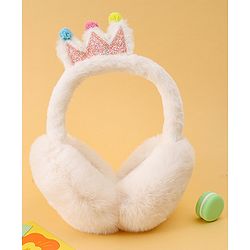 Babyhug Ear Muffs with Crown Applique - White