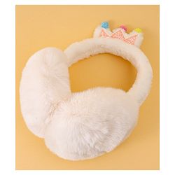 Babyhug Ear Muffs with Crown Applique - White