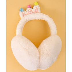 Babyhug Ear Muffs with Crown Applique - White