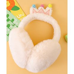 Babyhug Ear Muffs with Crown Applique - White