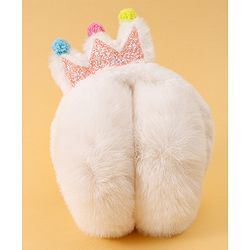 Babyhug Ear Muffs with Crown Applique - White