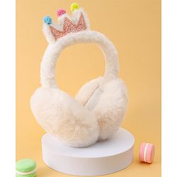 Babyhug Ear Muffs with Crown Applique - White