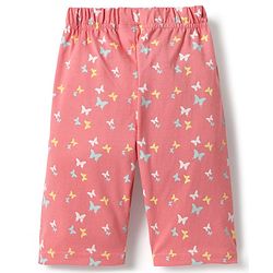 Babyhug Cotton Knit Half Sleeves Capri Night Suit With Unicorn & Butterfly Print - Pink