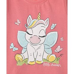 Babyhug Cotton Knit Half Sleeves Capri Night Suit With Unicorn & Butterfly Print - Pink