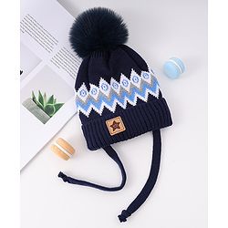 Babyhug Woollen Cap with Knot Design & Pom Pom Navy Blue - Diameter 8.5 cm
