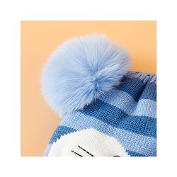 Babyhug Woollen Cap with Kitty Design & Pom Pom Applique Blue - Diameter 13 cm