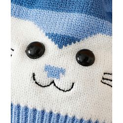 Babyhug Woollen Cap with Kitty Design & Pom Pom Applique Blue - Diameter 13 cm
