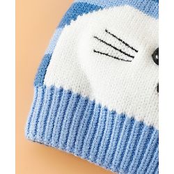 Babyhug Woollen Cap with Kitty Design & Pom Pom Applique Blue - Diameter 13 cm