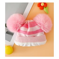 Babyhug Woollen Cap with Kitty Design & Pom Pom Applique Blue - Diameter 13 cm