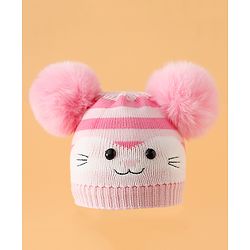 Babyhug Woollen Cap with Kitty Design & Pom Pom Applique Blue - Diameter 13 cm