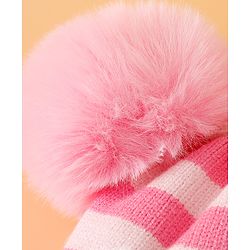 Babyhug Woollen Cap with Kitty Design & Pom Pom Applique Blue - Diameter 13 cm