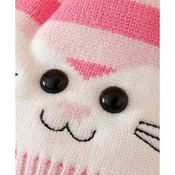 Babyhug Woollen Cap with Kitty Design & Pom Pom Applique Blue - Diameter 13 cm