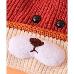 Babyhug Woollen Cap with Ear Bear Design Maroon - Diameter 15 cm