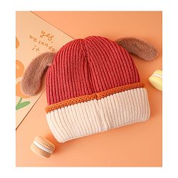 Babyhug Woollen Cap with Ear Bear Design Maroon - Diameter 15 cm