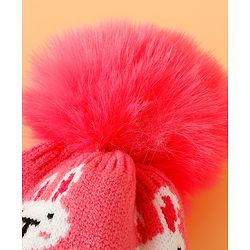 Babyhug Woollen Cap With Bunny Print Pink Diameter - 11 cm
