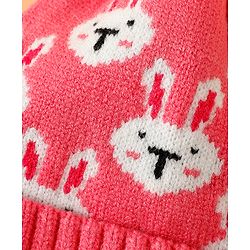 Babyhug Woollen Cap With Bunny Print Pink Diameter - 11 cm