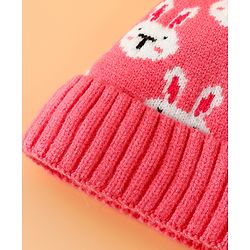 Babyhug Woollen Cap With Bunny Print Pink Diameter - 11 cm