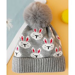Babyhug Woollen Cap With Bunny Print Pink Diameter - 11 cm