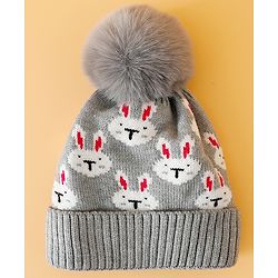 Babyhug Woollen Cap With Bunny Print Pink Diameter - 11 cm