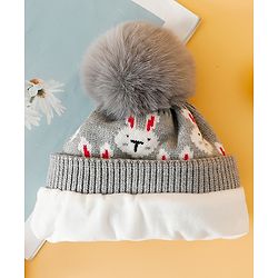 Babyhug Woollen Cap With Bunny Print Pink Diameter - 11 cm
