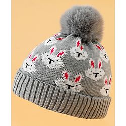Babyhug Woollen Cap With Bunny Print Pink Diameter - 11 cm