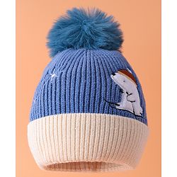 Babyhug Woollen Cap with Pom Pom & Patch Detailing Navy Blue - Diameter 12 cm