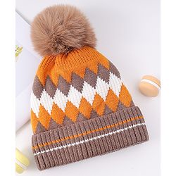 Babyhug Woollen Cap Pom Pom Khaki - Diameter 14.5 cm