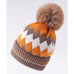 Babyhug Woollen Cap Pom Pom Khaki - Diameter 14.5 cm
