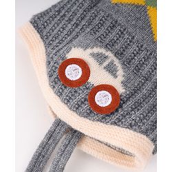Babyhug Woollen Cap With Knot & Checks Design Grey - Diameter 15 cm