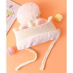 Babyhug Woollen Cap With Heart Design Cream - Diameter 12 cm