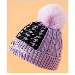 Babyhug Woollen Cap  With Bear Embriodery Purple - Diameter 11 cm