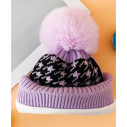 Babyhug Woollen Cap  With Bear Embriodery Purple - Diameter 11 cm
