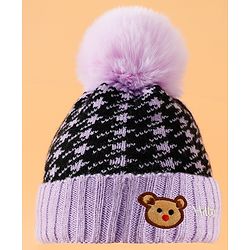 Babyhug Woollen Cap  With Bear Embriodery Purple - Diameter 11 cm