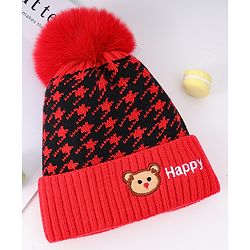 Babyhug Woollen Cap  With Bear Embriodery Purple - Diameter 11 cm