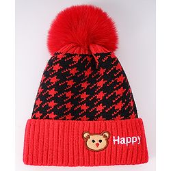 Babyhug Woollen Cap  With Bear Embriodery Purple - Diameter 11 cm