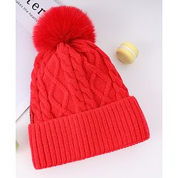 Babyhug Woollen Cap  With Bear Embriodery Purple - Diameter 11 cm