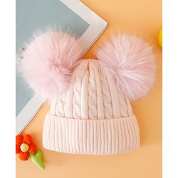 Babyhug Woollen Cap With Cable Knit Design Pink - Diameter 11 cm