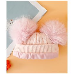 Babyhug Woollen Cap With Cable Knit Design Pink - Diameter 11 cm