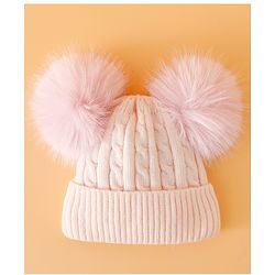 Babyhug Woollen Cap With Cable Knit Design Pink - Diameter 11 cm