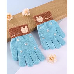 Babyhug Gloves with Bear Design - Light Blue
