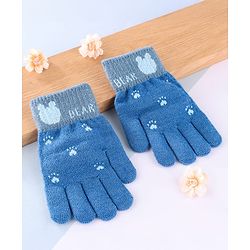 Babyhug Gloves with Bear Design - Light Blue